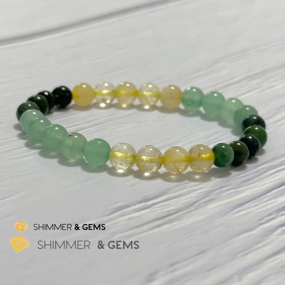 Prosperity Increase Remedy Bracelet (Moss Agate Aventurine & Golden Rutilated 6mm) Bracelets