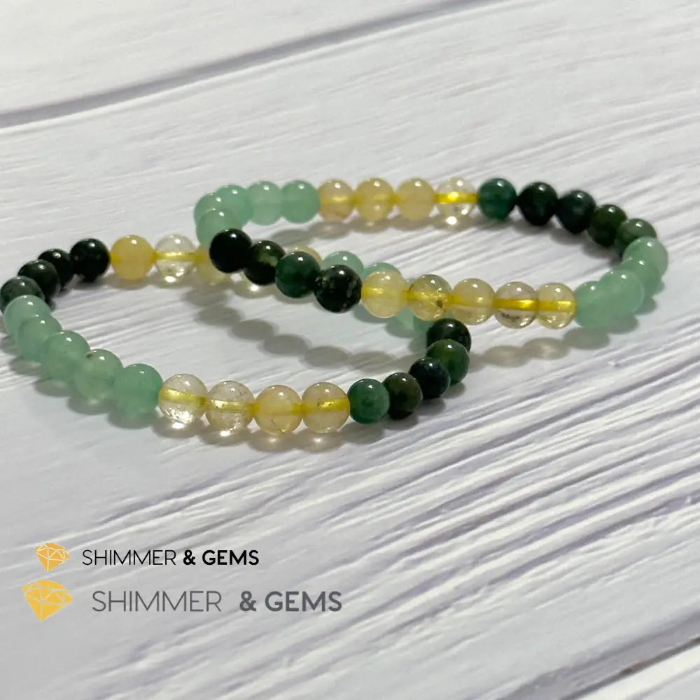 Prosperity Increase Remedy Bracelet (Moss Agate Aventurine & Golden Rutilated 6mm) Bracelets