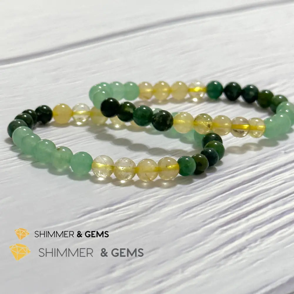 Prosperity Increase Remedy Bracelet (Moss Agate Aventurine & Golden Rutilated 6mm) Bracelets