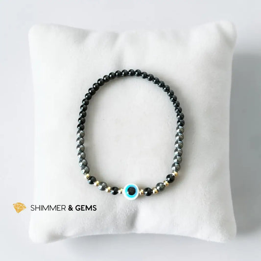 PROTECTION 4mm (Black Tourmaline Hematite Evil Eye) Bracelet