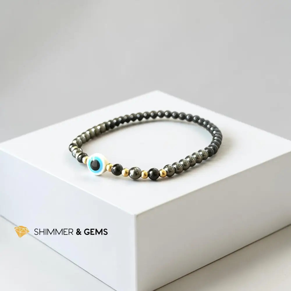 PROTECTION 4mm (Black Tourmaline Hematite Evil Eye) Bracelet