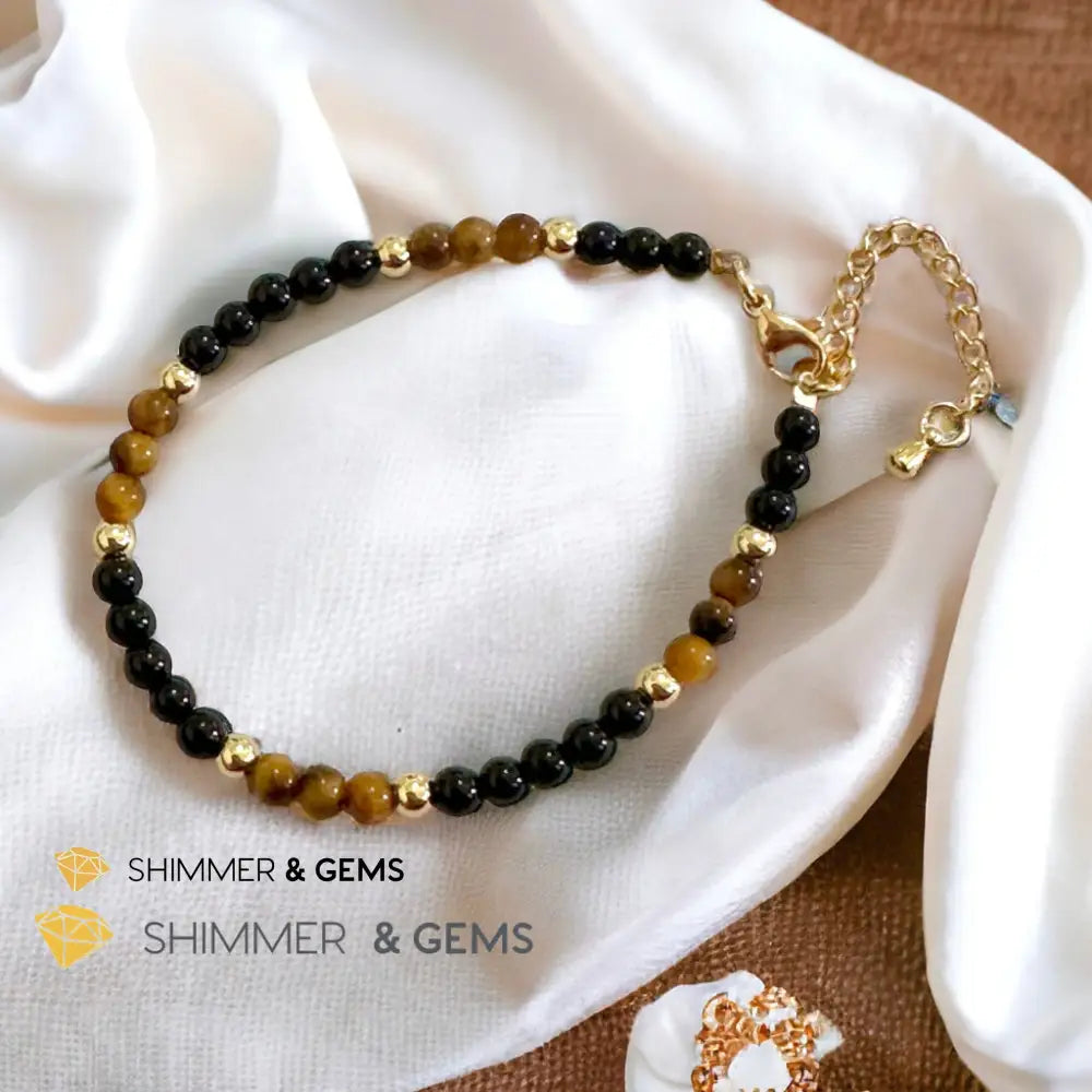 Protection 4mm Stainless Steel Remedy Bracelet (Black Onyx & Tiger’s Eye)Adjustable Size Adjustable (5.5”-7”) Bracelets