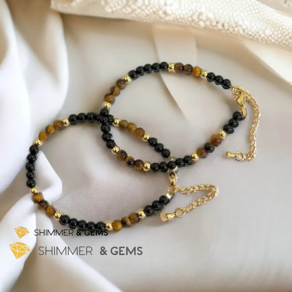 Protection 4mm Stainless Steel Remedy Bracelet (Black Onyx & Tiger’s Eye)Adjustable Size Adjustable (5.5”-7”) Bracelets