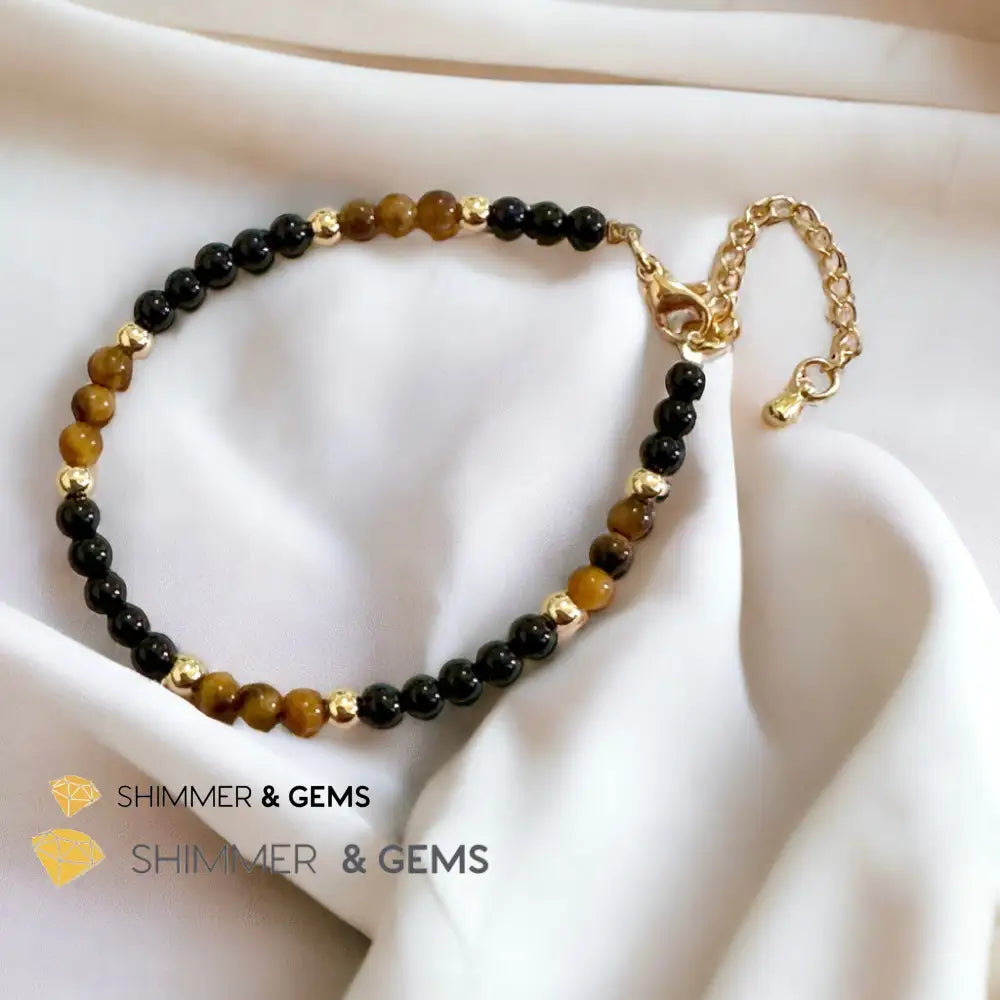 Protection 4mm Stainless Steel Remedy Bracelet (Black Onyx & Tiger’s Eye)Adjustable Size Adjustable (5.5”-7”) Bracelets