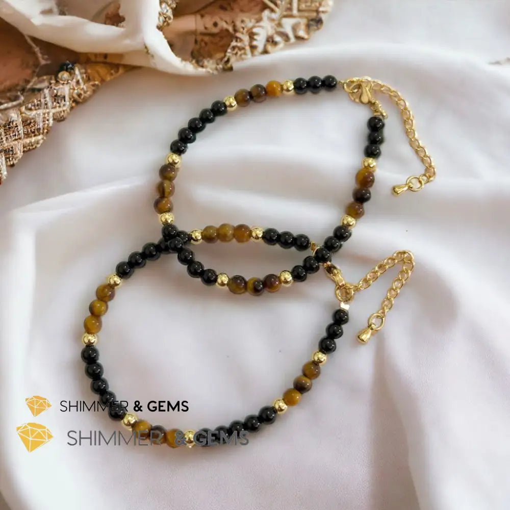 Protection 4mm Stainless Steel Remedy Bracelet (Black Onyx & Tiger’s Eye)Adjustable Size Adjustable (5.5”-7”) Bracelets