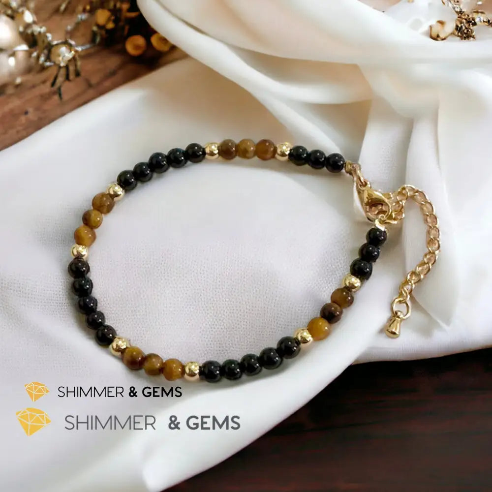 Protection 4mm Stainless Steel Remedy Bracelet (Black Onyx & Tiger’s Eye)Adjustable Size Adjustable (5.5”-7”) Bracelets