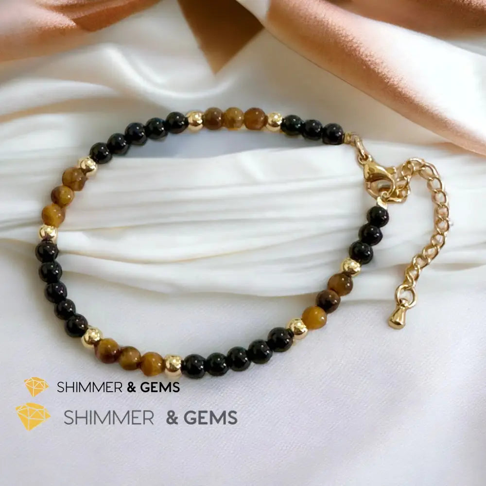 Protection 4mm Stainless Steel Remedy Bracelet (Black Onyx & Tiger’s Eye)Adjustable Size Adjustable (5.5”-7”) Bracelets