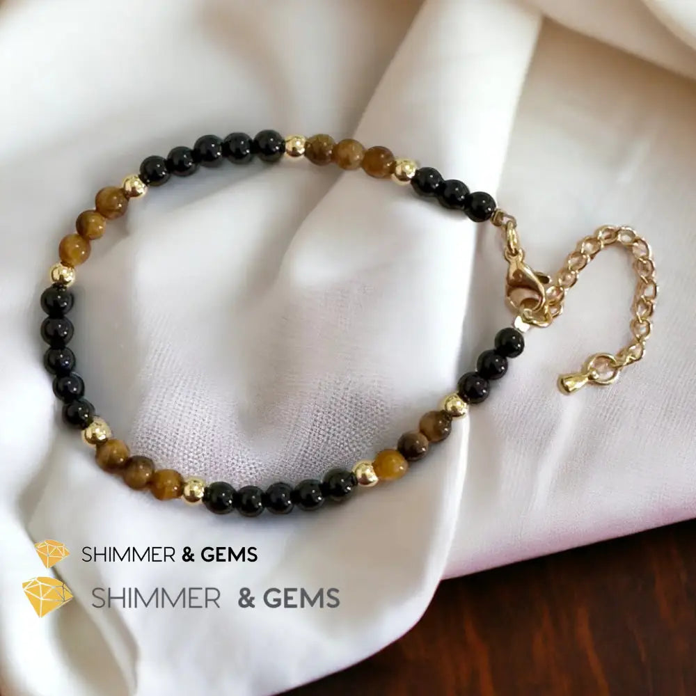 Protection 4mm Stainless Steel Remedy Bracelet (Black Onyx & Tiger’s Eye)Adjustable Size Adjustable (5.5”-7”) Bracelets