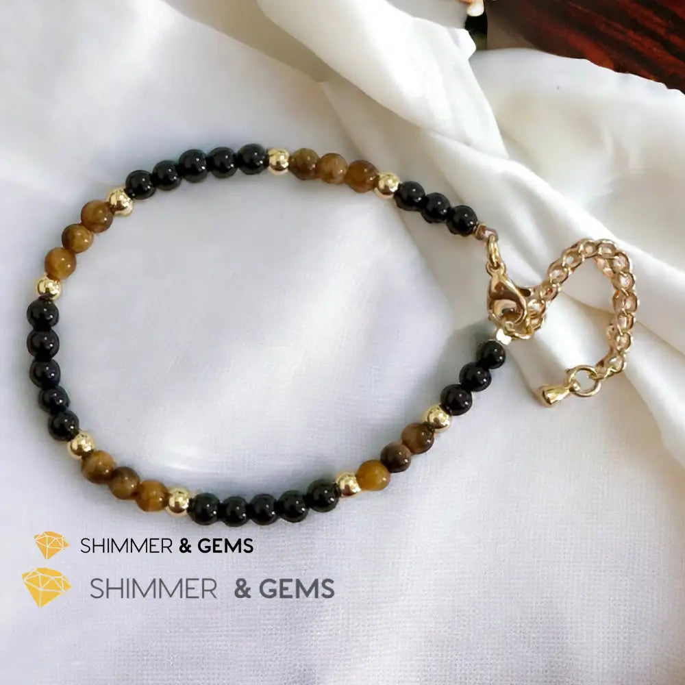 Protection 4mm Stainless Steel Remedy Bracelet (Black Onyx & Tiger’s Eye)Adjustable Size Adjustable (5.5”-7”) Bracelets