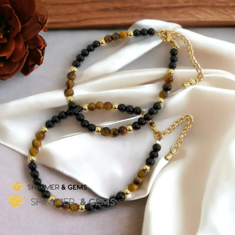 Protection 4mm Stainless Steel Remedy Bracelet (Black Onyx & Tiger’s Eye)Adjustable Size Adjustable (5.5”-7”) Bracelets