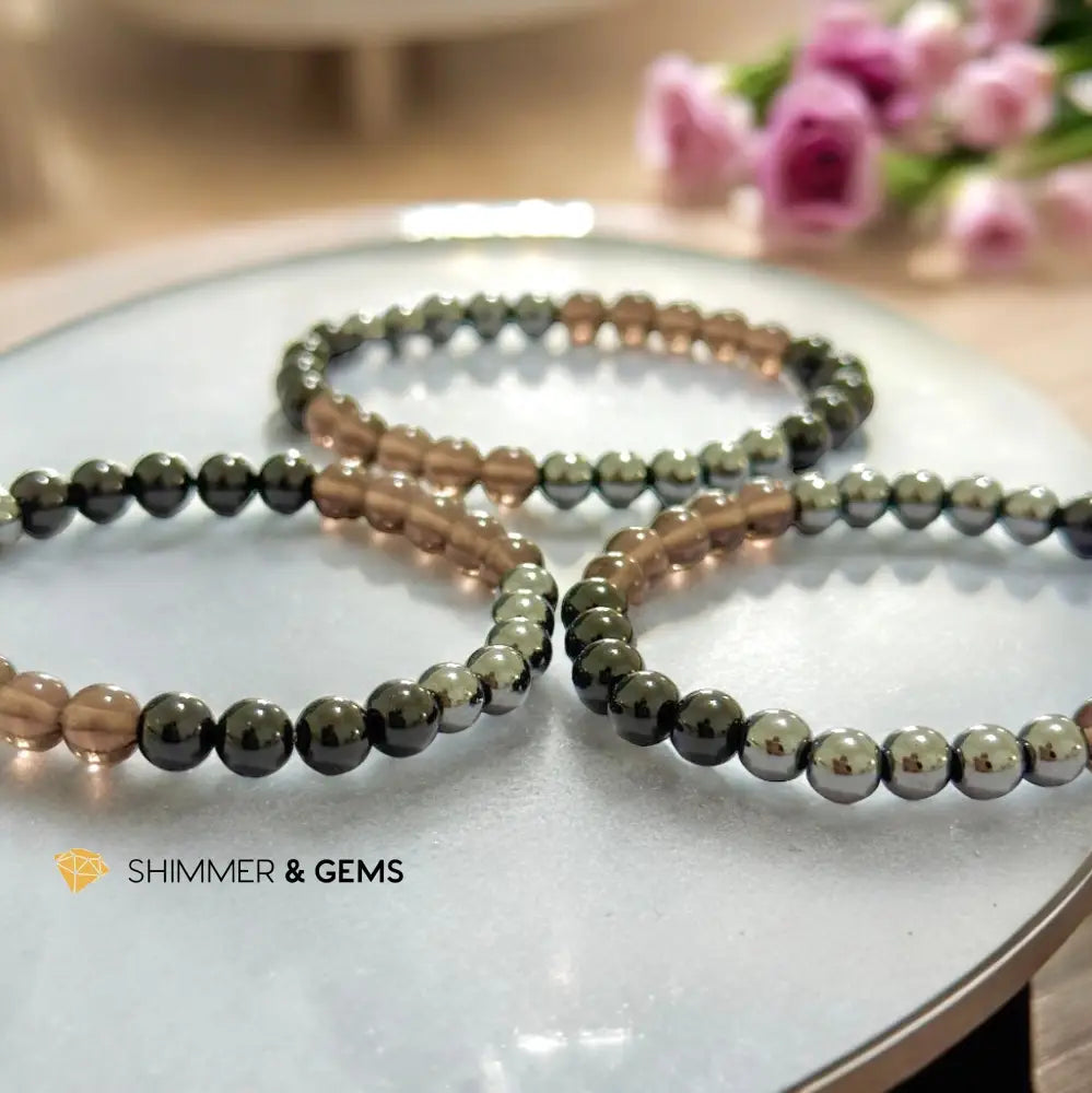 Protection Bracelet 6mm (Black Tourmaline Smoky Quartz & Hematite)