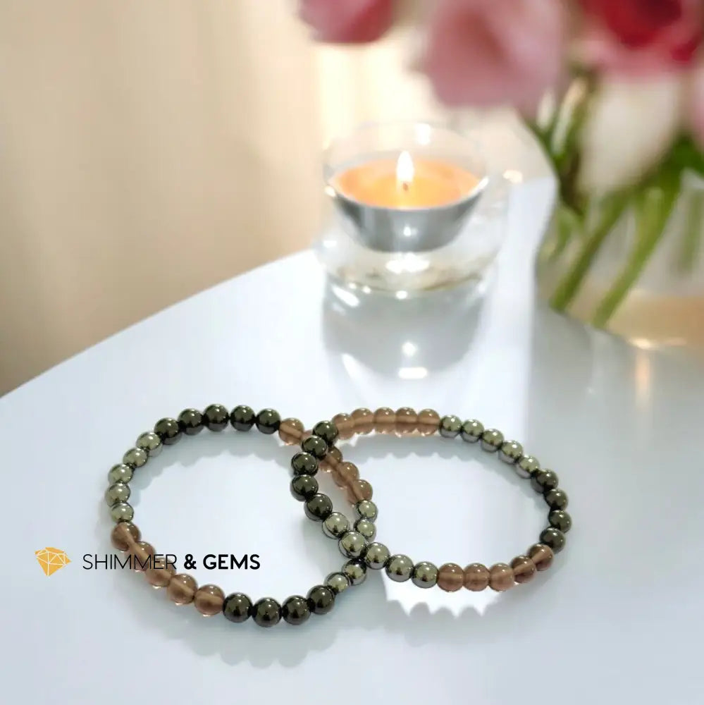 Protection Bracelet 6mm (Black Tourmaline Smoky Quartz & Hematite) 6.5”