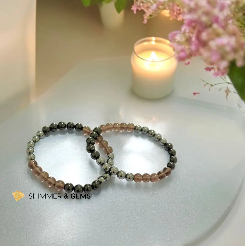 Protection Bracelet 6mm (Black Tourmaline Smoky Quartz & Hematite) 6”