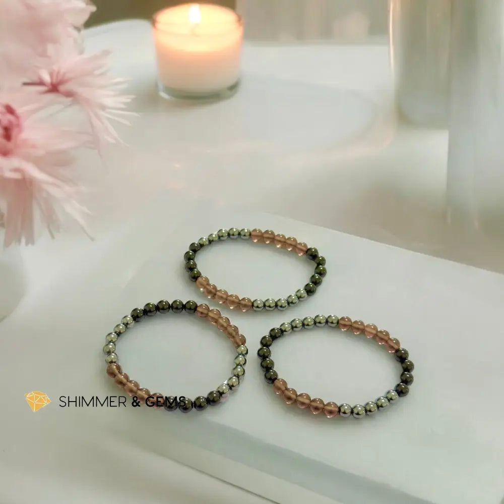 Protection Bracelet 6mm (Black Tourmaline Smoky Quartz & Hematite)