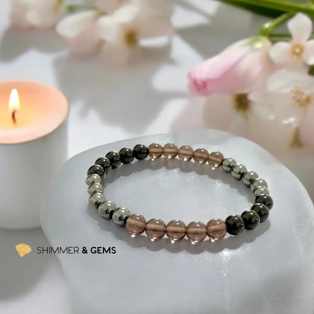 Protection Bracelet 6mm (Black Tourmaline Smoky Quartz & Hematite)