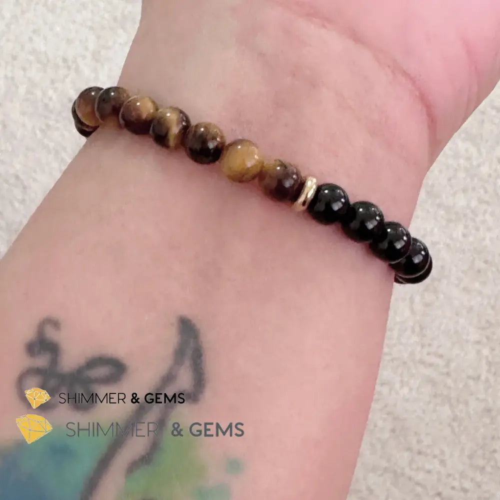 Protection Pixiu Bracelet (Stainless Steel) Black Tourmaline and Tiger’s Eye 6mm