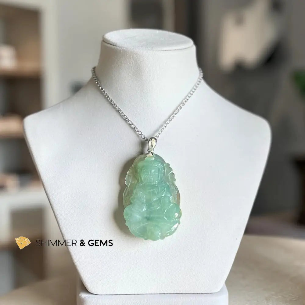 Quan Yin (Guanyin) Jade 925 Sterling Silver Pendant - 36mm