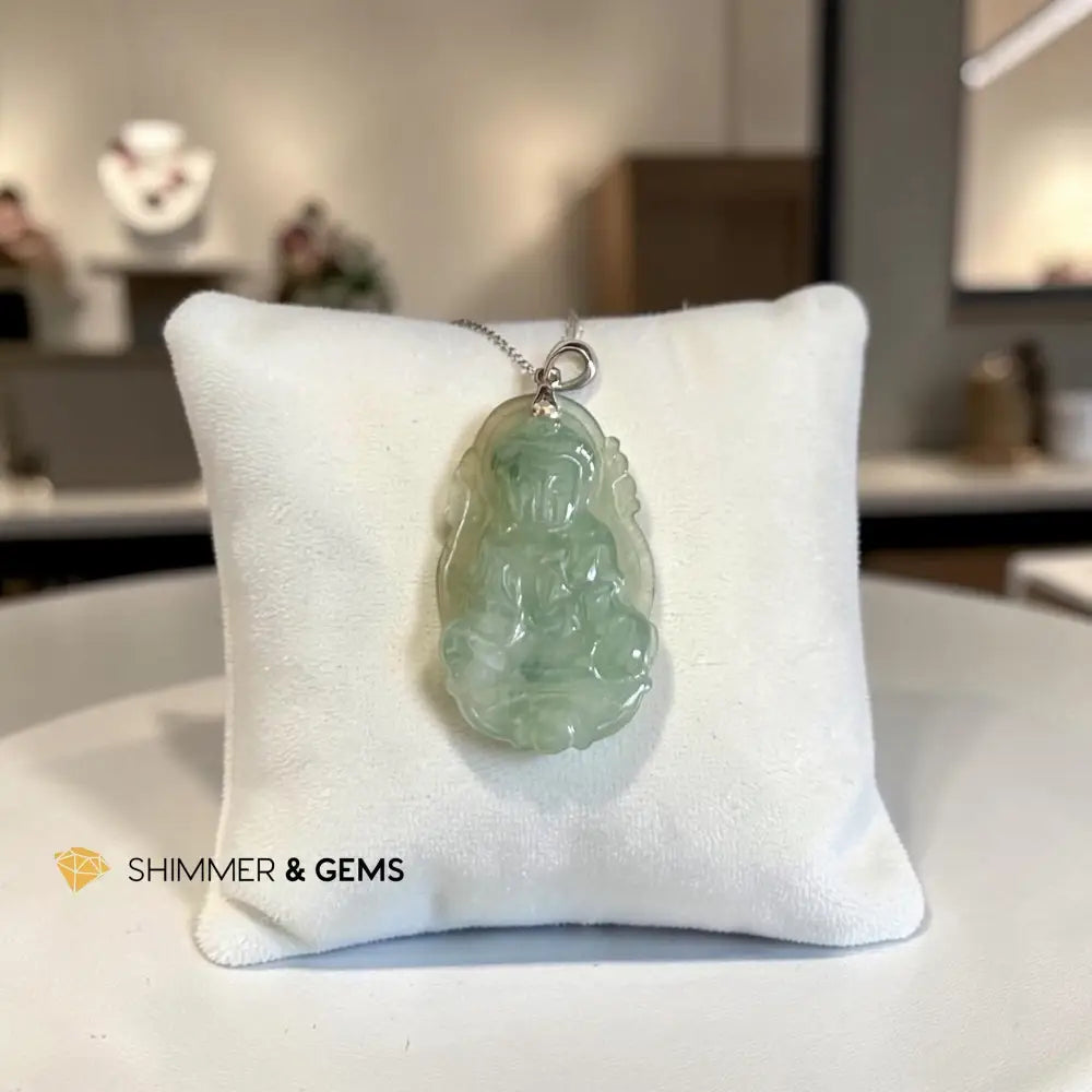 Quan Yin (Guanyin) Jade 925 Sterling Silver Pendant - 36mm