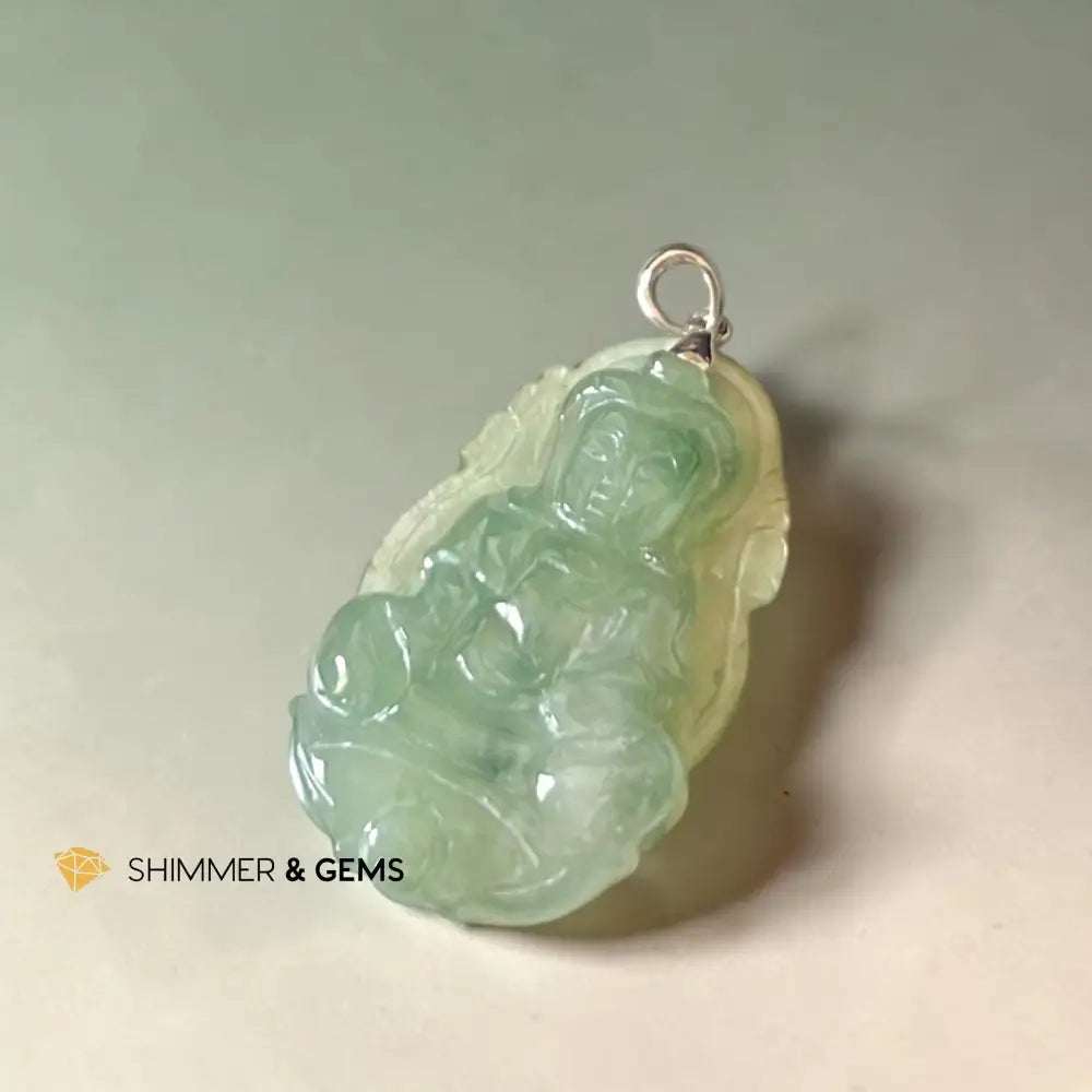 Quan Yin (Guanyin) Jade 925 Sterling Silver Pendant - 36mm