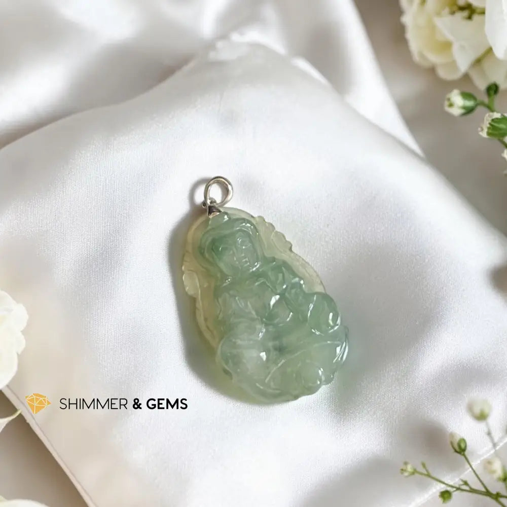 Quan Yin (Guanyin) Jade 925 Sterling Silver Pendant - 36mm