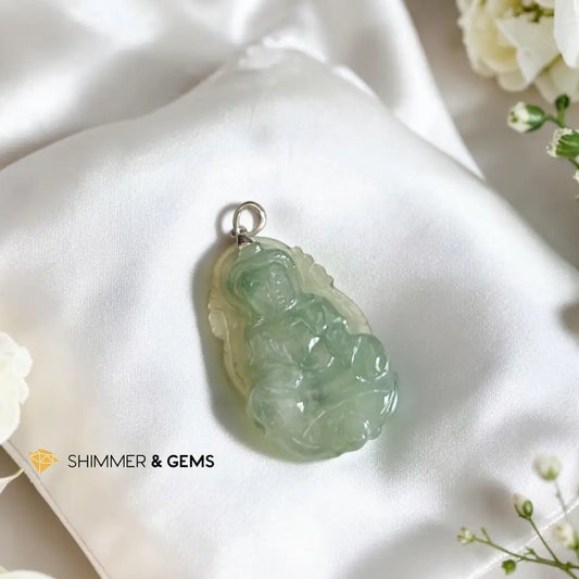 Quan Yin (Guanyin) Jade 925 Sterling Silver Pendant - 36mm