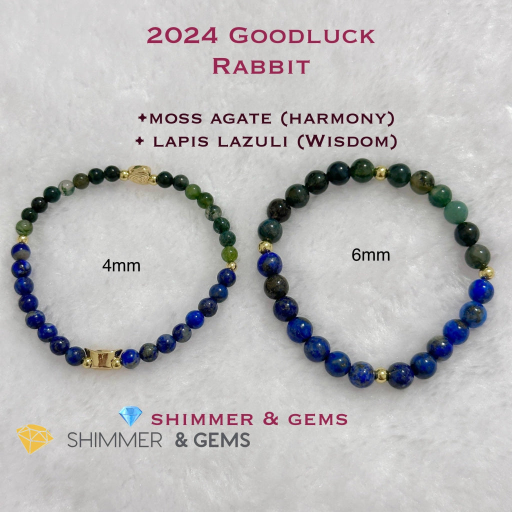 Rabbit Animal Zodiac 2024 Goodluck Bracelet (Lapis Lazuli & Moss Agate ...