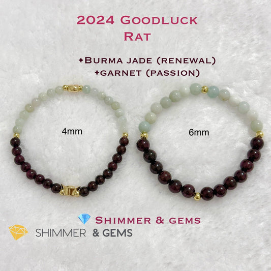 RAT Animal Zodiac 2024 Goodluck Bracelet (Burma Jade & Garnet) Feng Shui