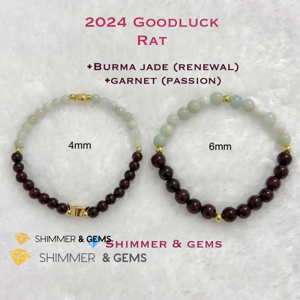 RAT Animal Zodiac 2024 Goodluck Bracelet (Burma Jade & Garnet) Feng Shui Feng shui