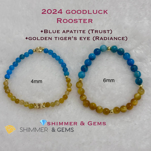 Rooster Animal Zodiac 2024 Goodluck Bracelet (Blue Apatite & Golden Tiger’s Eye) Feng Shui