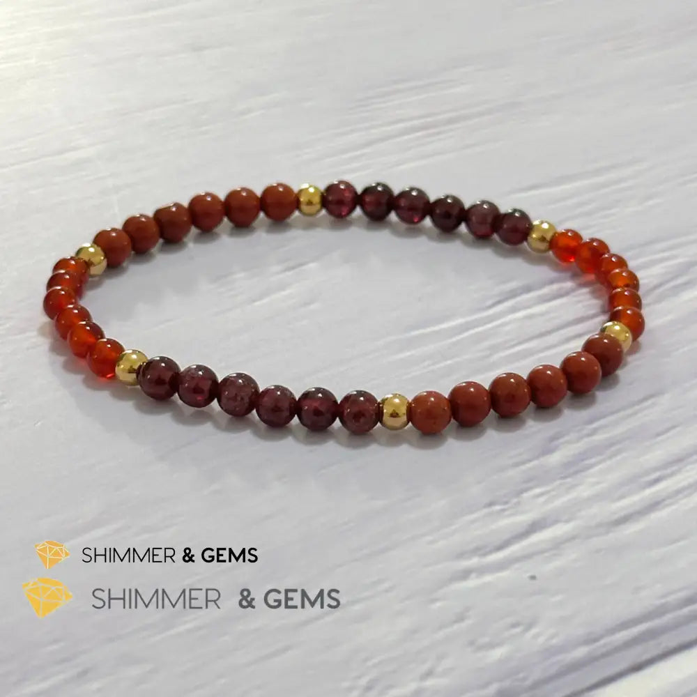 Root Chakra Stability Remedy Bracelet 4mm with stainless steel beads (Red Agate Jasper & Garnet)
