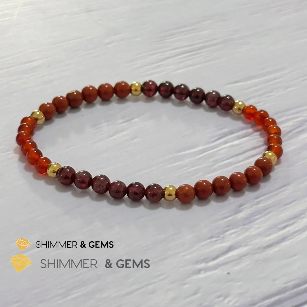 Root Chakra Stability Remedy Bracelet 4mm with stainless steel beads (Red Agate Jasper & Garnet)