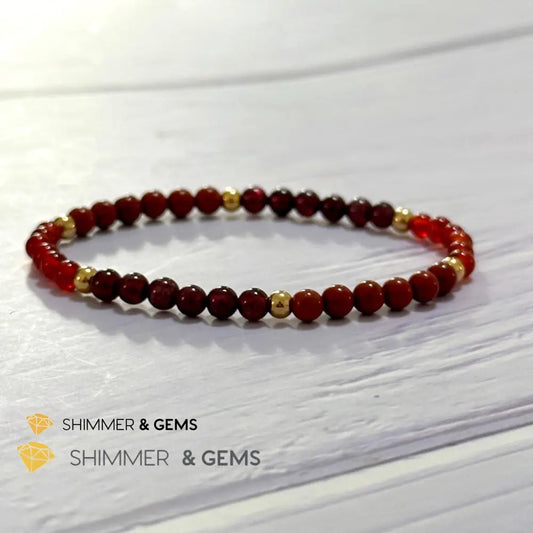 Root Chakra Stability Remedy Bracelet 4mm with stainless steel beads (Red Agate Jasper & Garnet) 5.5”