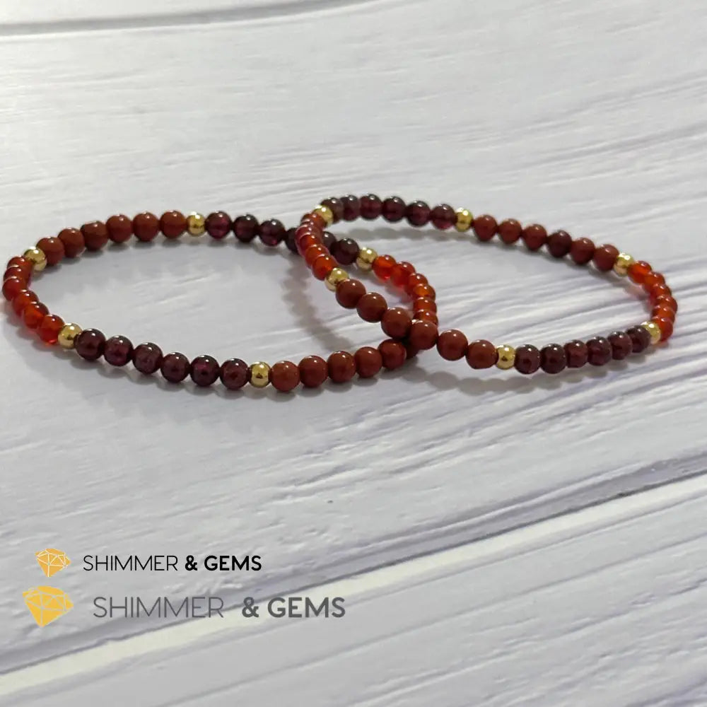 Root Chakra Stability Remedy Bracelet 4mm with stainless steel beads (Red Agate Jasper & Garnet)
