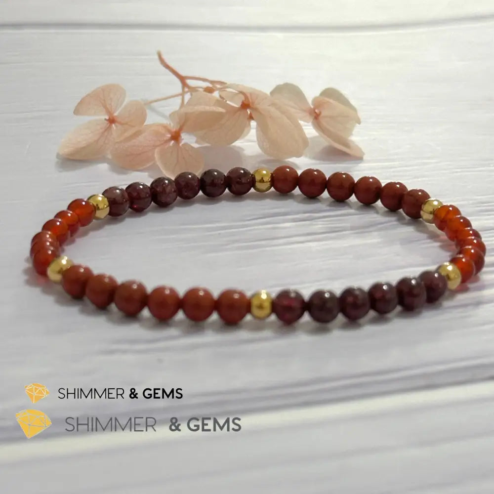 Root Chakra Stability Remedy Bracelet 4mm with stainless steel beads (Red Agate Jasper & Garnet)