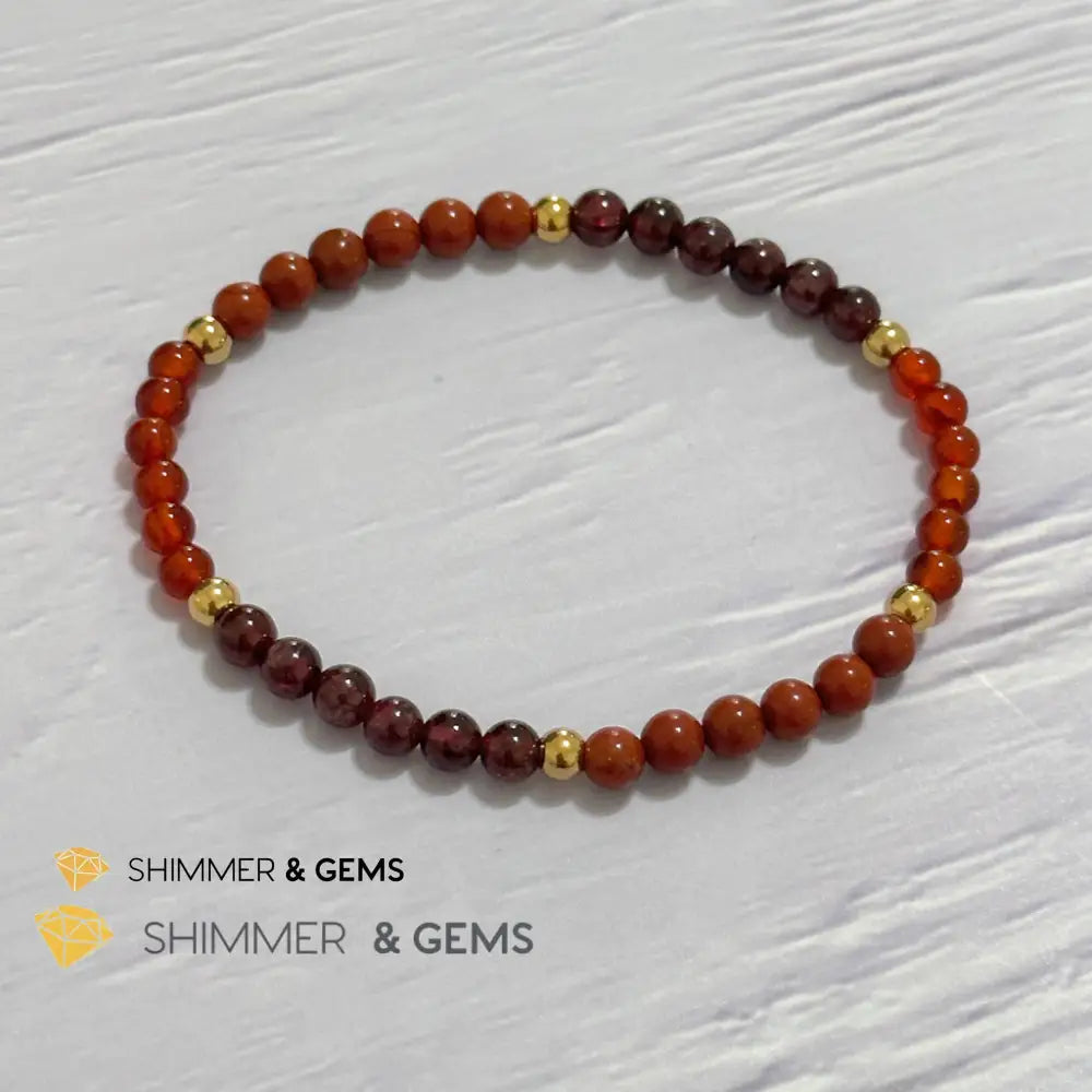 Root Chakra Stability Remedy Bracelet 4mm with stainless steel beads (Red Agate Jasper & Garnet)