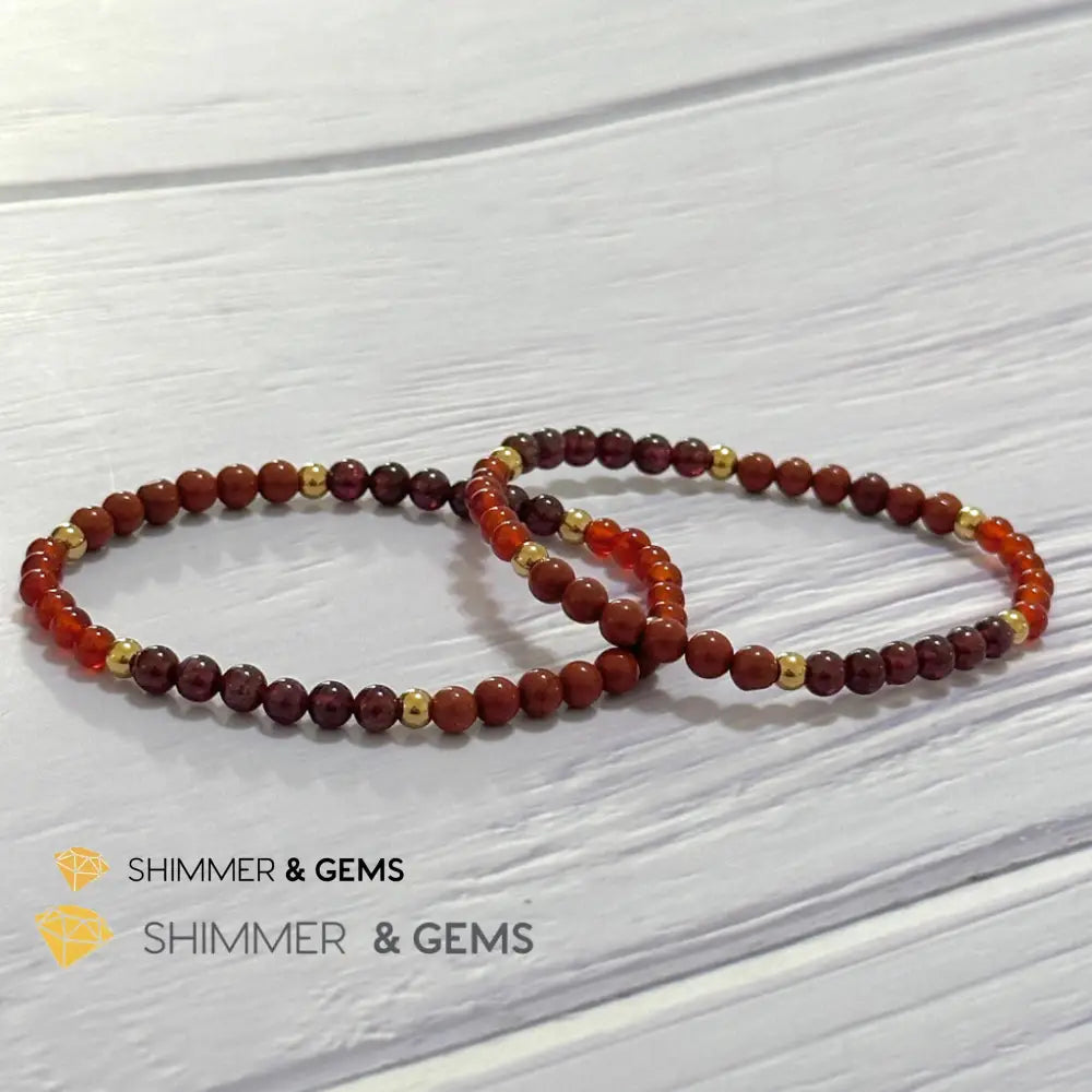 Root Chakra Stability Remedy Bracelet 4mm with stainless steel beads (Red Agate Jasper & Garnet)