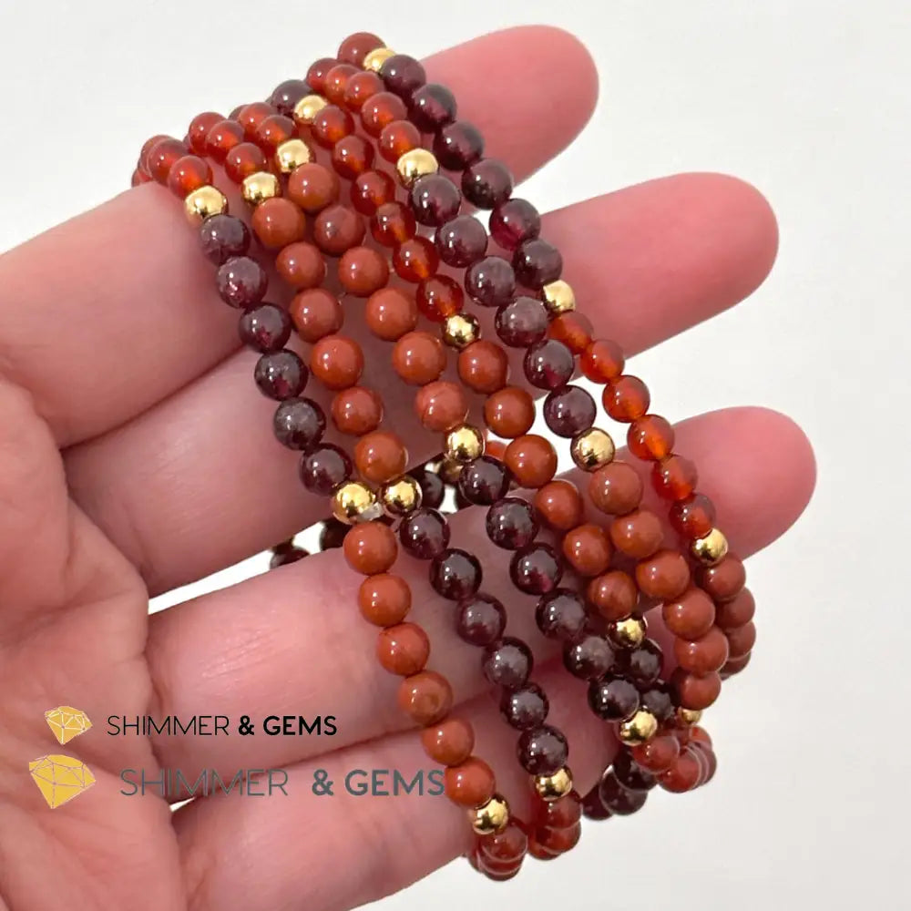 Root Chakra Stability Remedy Bracelet 4mm with stainless steel beads (Red Agate Jasper & Garnet)