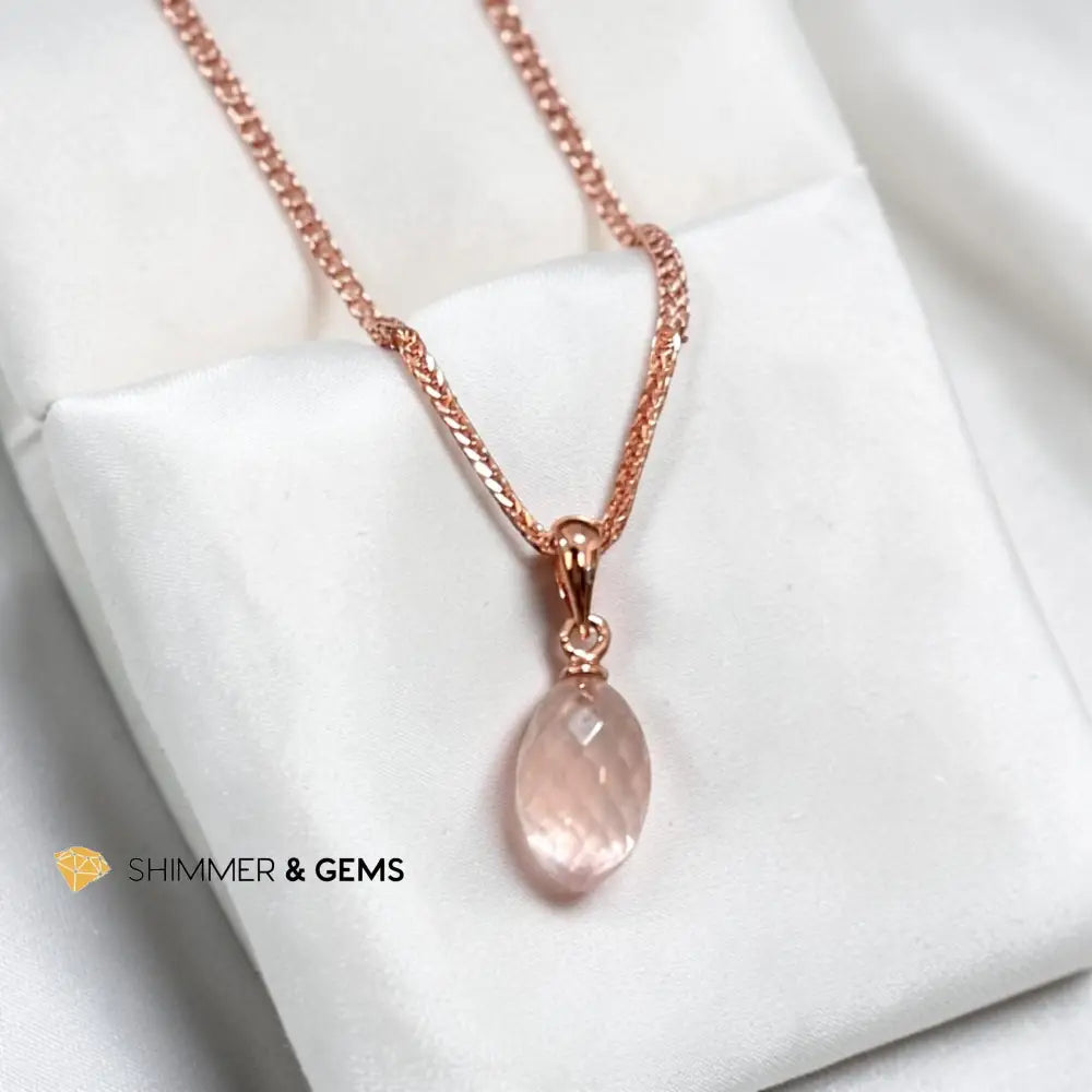 Rose Quartz 13mm Oval with Rose Gold Chain - 13mm with chain