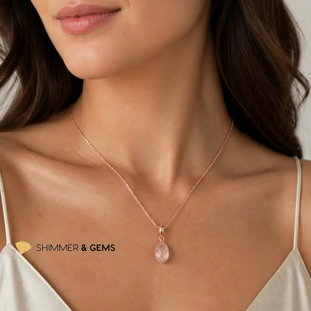 Rose Quartz 13mm Oval with Rose Gold Chain - 13mm with chain