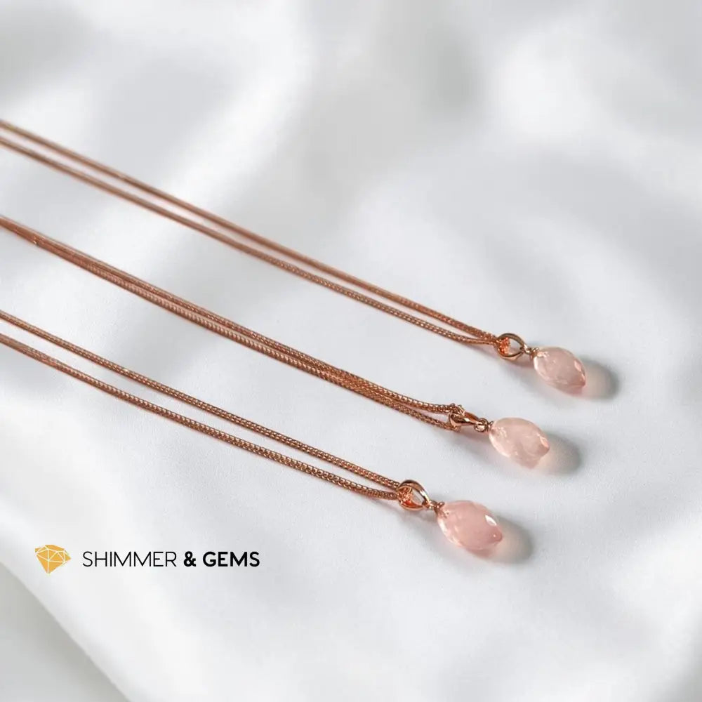 Rose Quartz 13mm Oval with Rose Gold Chain - 13mm with chain