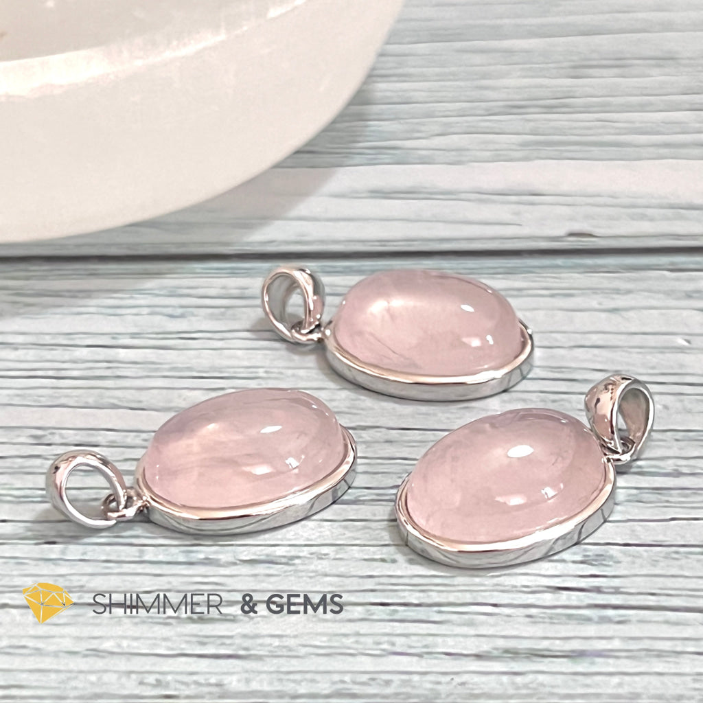 Rose Quartz 13X18Mm Oval Pendant 925 Silver Charms & Pendants