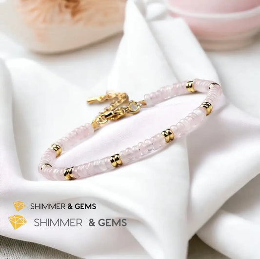 Rose Quartz 4mm Rondelle Bracelet with stainless steel chain Adjustable Size (5.5”-8”) Bracelets