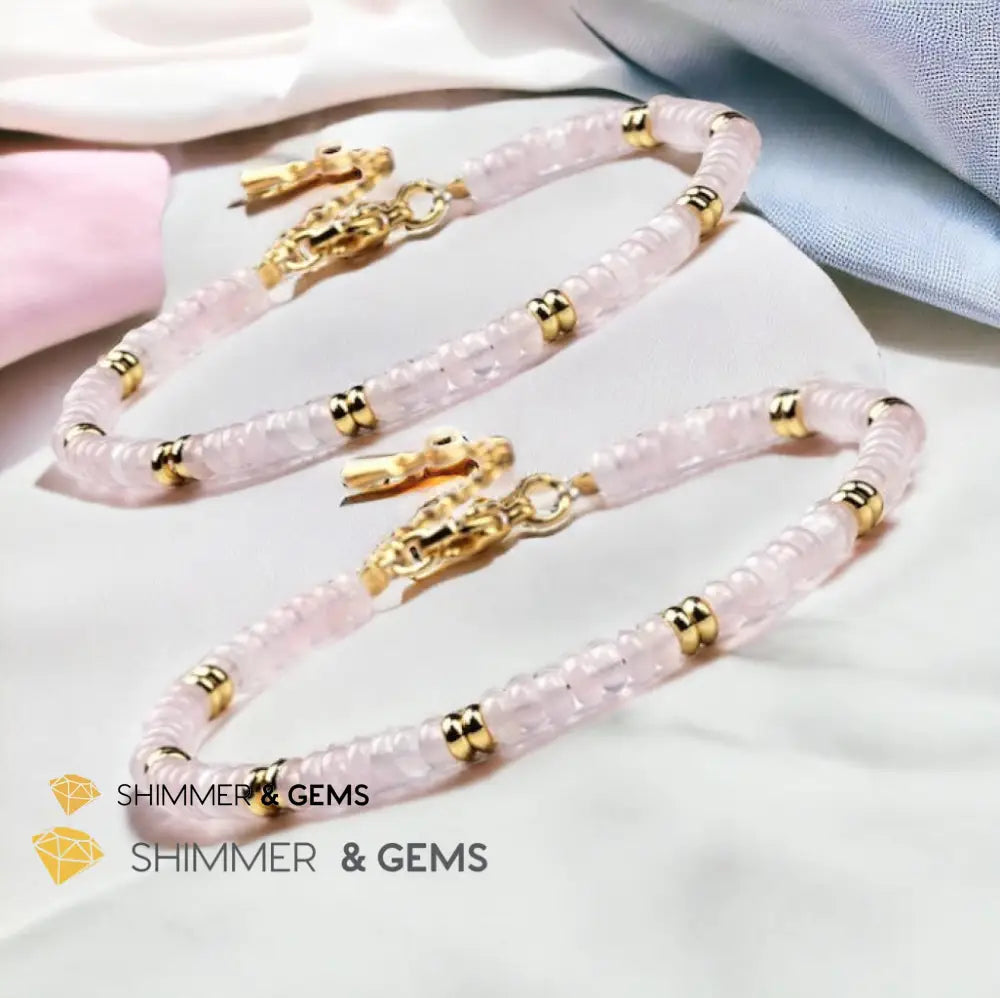Rose Quartz 4mm Rondelle Bracelet with stainless steel chain Adjustable Size (5.5”-8”) Bracelets