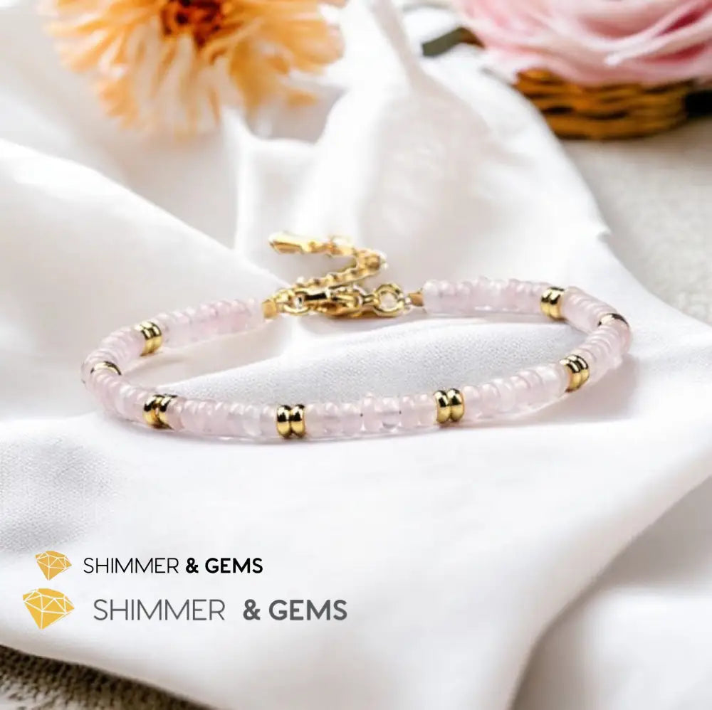 Rose Quartz 4mm Rondelle Bracelet with stainless steel chain Adjustable Size (5.5”-8”) Bracelets