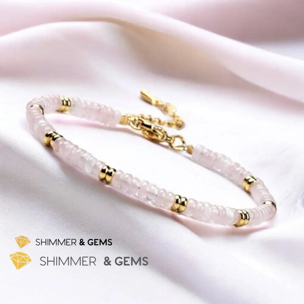Rose Quartz 4mm Rondelle Bracelet with stainless steel chain Adjustable Size (5.5”-8”) Bracelets