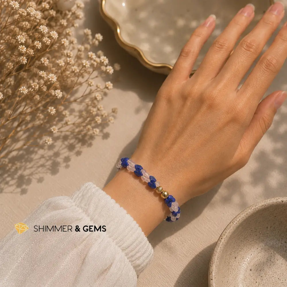 Rose Quartz and Lapis Lazuli Special Braided/Chain Beads Bracelet - 6.5’’