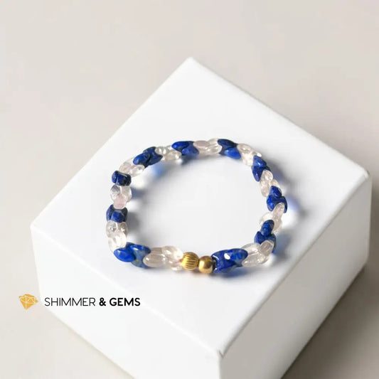 Rose Quartz and Lapis Lazuli Special Braided/Chain Beads Bracelet - 6.5’’
