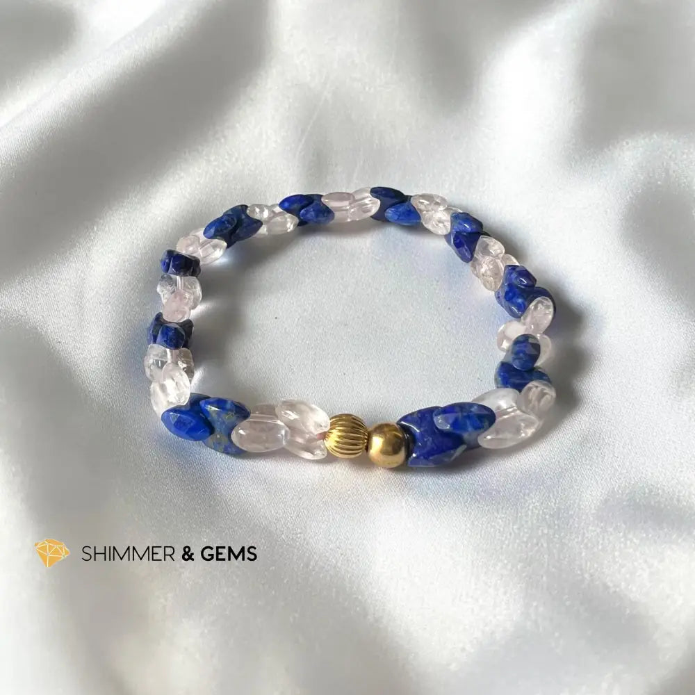 Rose Quartz and Lapis Lazuli Special Braided/Chain Beads Bracelet - 6.5’’