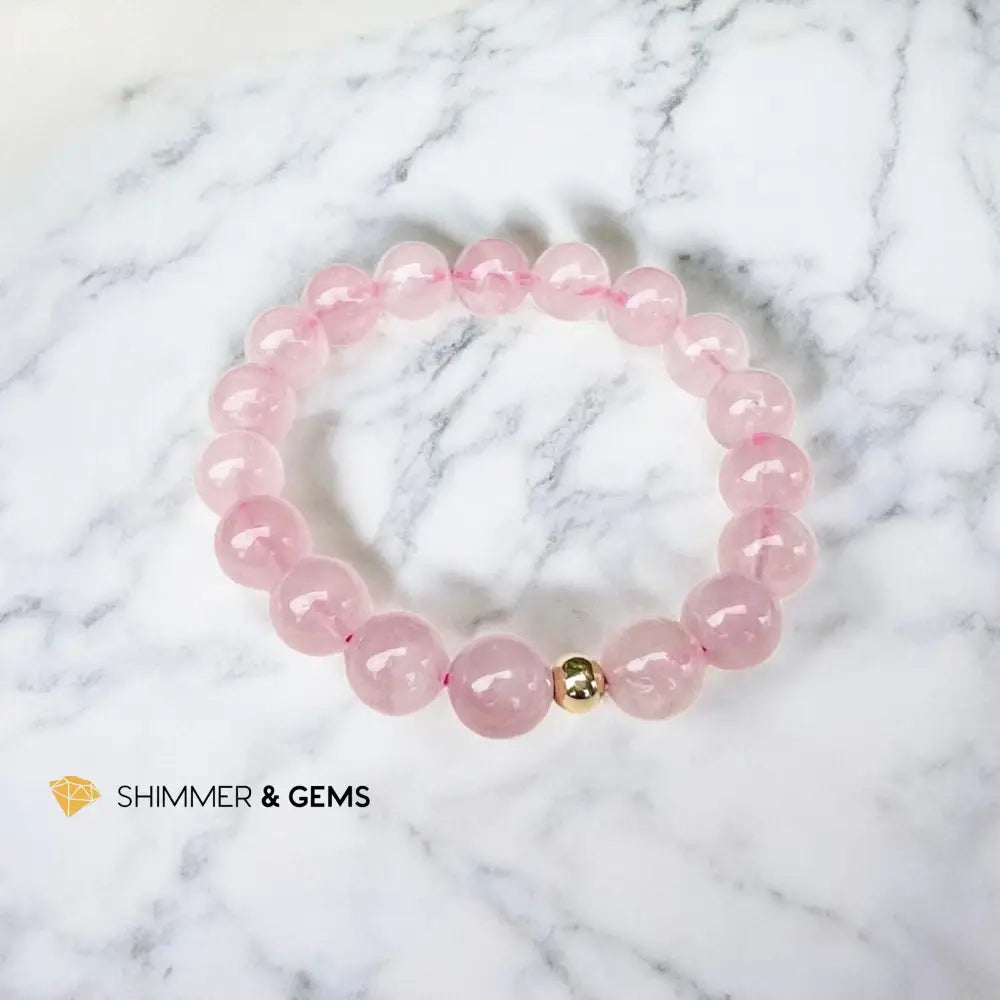 Rose Quartz Bracelet (10mm with 14k gold) 6’’