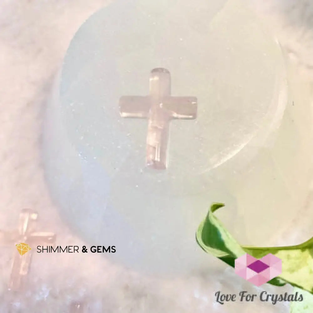 Rose Quartz Cross (Shimmer & Gems) 15x20mm Polished
